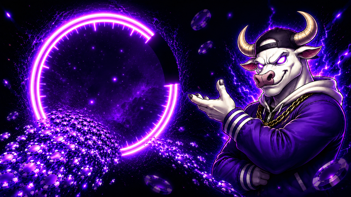 Illustration of the Gambulls bull mascot pointing at a glowing gauge showing most of the wagered chips flowing back out.