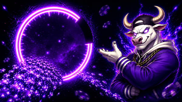 Illustration of the Gambulls bull mascot pointing at a glowing gauge showing most of the wagered chips flowing back out.